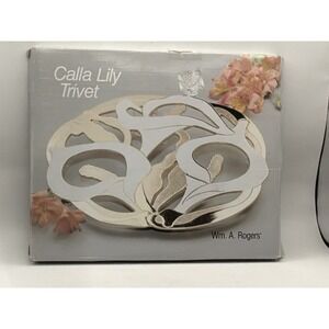Vintage Calla Lily Trivet Gold-tone w/ White Enamel Accents by Wm. A. Rogers 9x8